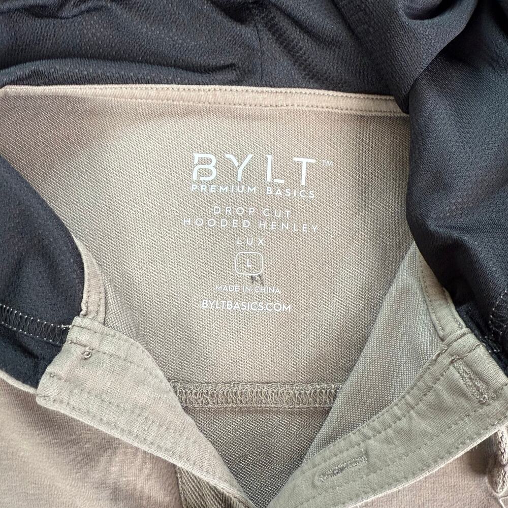 BYLT Drop Cut Henley Hoodie L Gray Adjustable Hiker Workout Gym Lift Gains Men - Picture 4 of 10